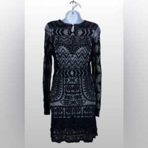 Umgee Black Lace Embroidered Longsleeve Dress